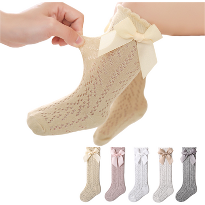 Baby Girls Knee High Mesh Breathable Spring & Summer Princess Socks with Bow