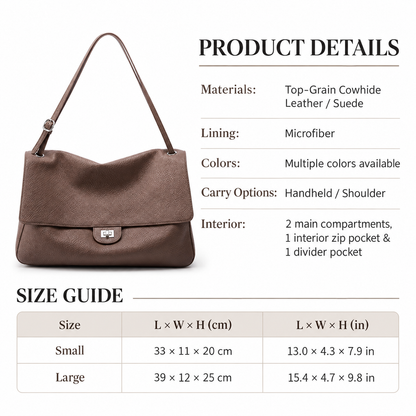 Slouchy Flap Shoulder Bag in Leather or Suede