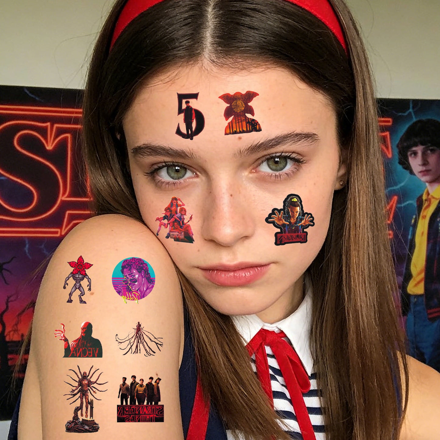 20 Sheets Stranger Things Colorful Cartoon Graffiti Temporary Tattoo Stickers