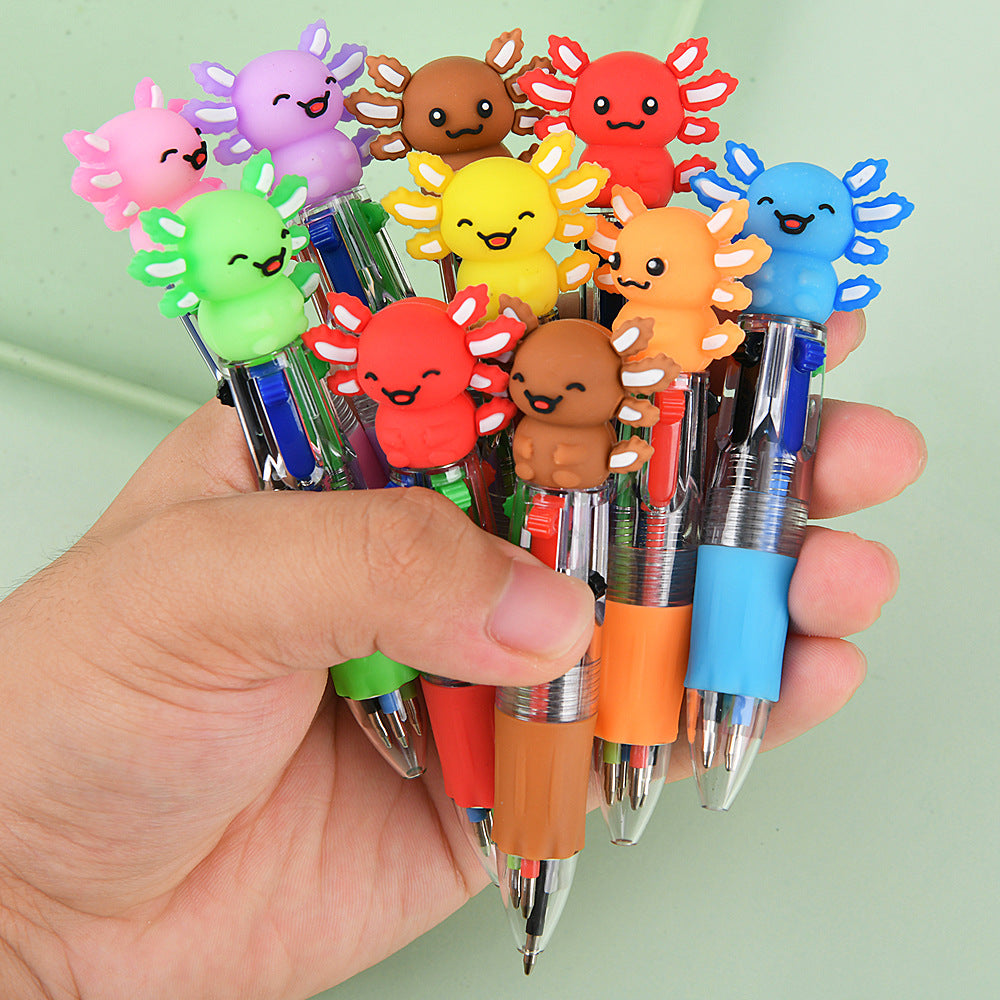 Kawaii Axolotl Mini 4-Color Retractable Ballpoint Pen, Cute Animal Multicolor Gel Ink Pen
