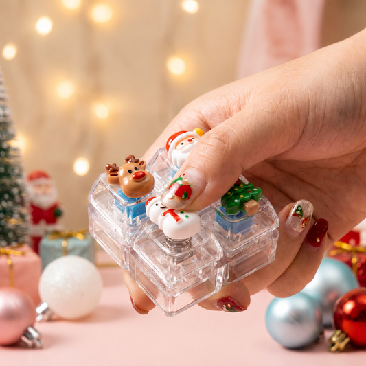 Christmas Fidget 4-Key Cube Pressing Stress Relief Keychain with Cute Holiday Charms