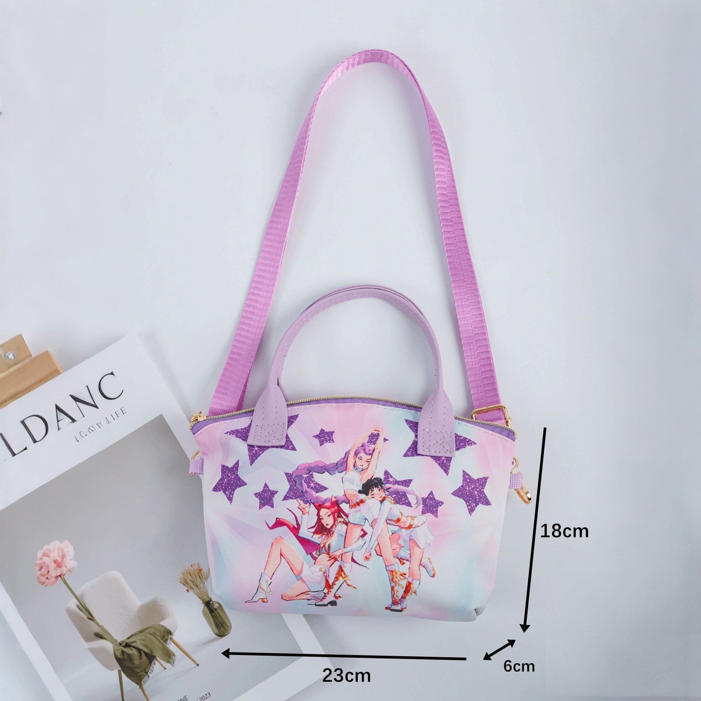 K-Pop Demon Girl Print Crossbody Bag with Top Handle & Adjustable Strap for Kids & Adults