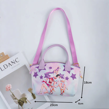 K-Pop Demon Girl Print Crossbody Bag with Top Handle & Adjustable Strap for Kids & Adults