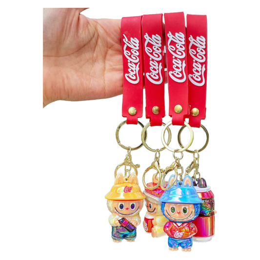Electroplated Labubu Keychain Cola Bottle Charm Trendy Collectible Figure Pendant for Bags & Keys