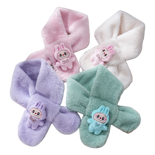 2025 Winter New Kids Scarf Faux Rabbit Fur Labubu Plush Decor Thick Warm Neck Warmer