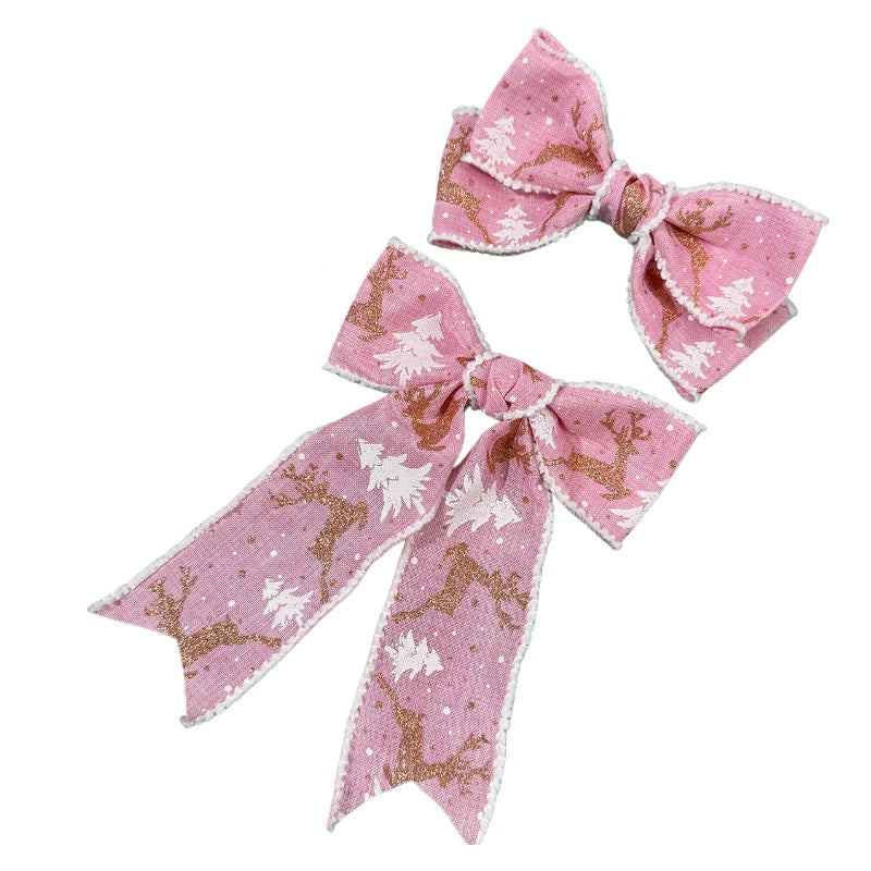 Christmas Gold Reindeer & Christmas Tree Bow Hair Clip – Festive Holiday Party Sweet Hair Accessory