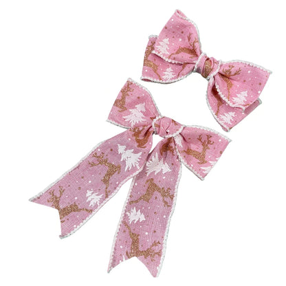 Christmas Gold Reindeer & Christmas Tree Bow Hair Clip – Festive Holiday Party Sweet Hair Accessory