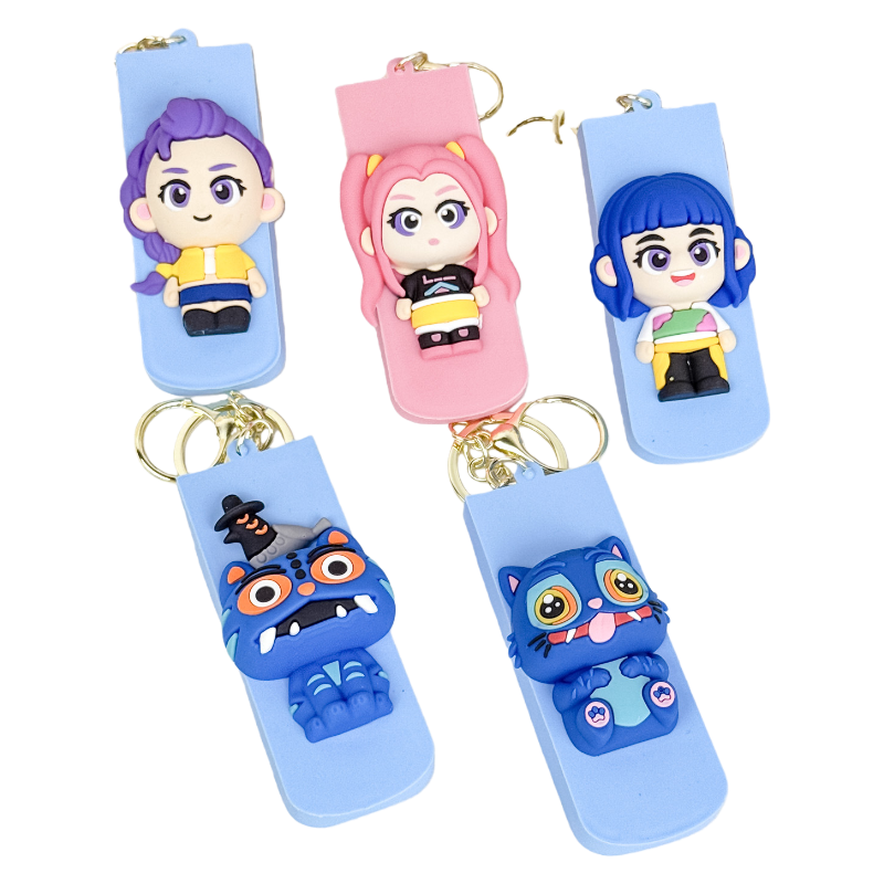 Kpop Demon Hunters 3-in-1 Keychain Folding Comb with Mirror Portable Hair Brush Accessory for Girls