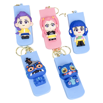 Kpop Demon Hunters 3-in-1 Keychain Folding Comb with Mirror Portable Hair Brush Accessory for Girls