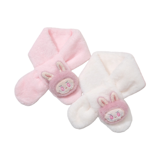 Winter Labubu Plush Decor Kids Scarf Faux Rabbit Fur Baby Neck Warmer Cartoon Thick Winter Scarf