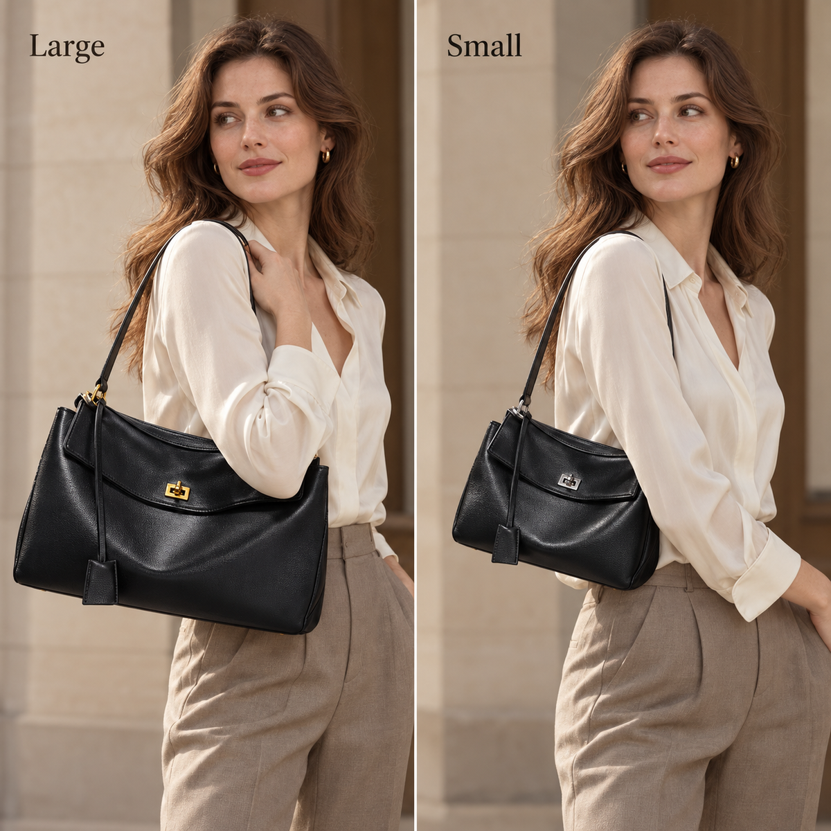 Slouchy Turn-Lock Shoulder Bag in Leather or Suede
