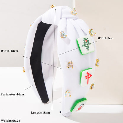 Mahjong Embellished Knotted Headband – Rhinestone Statement Hair Accessory