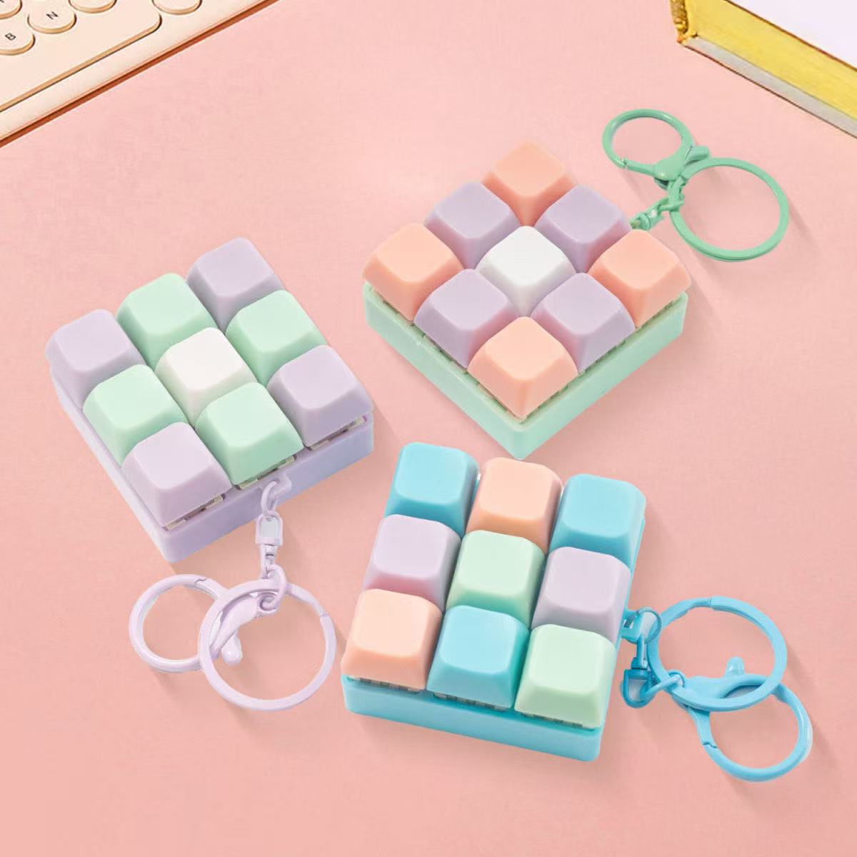 Finger Press Button Cube Squishy Keyboard Keychain Stress Relief Toy