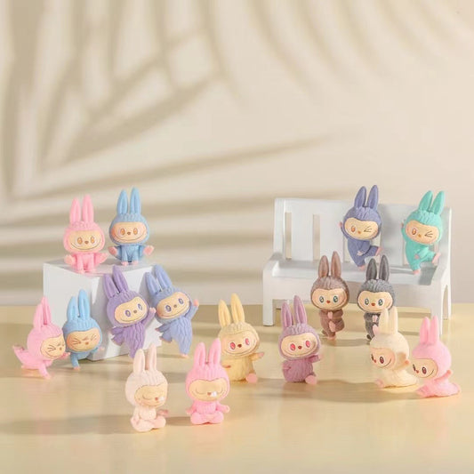 Cartoon Lazy Yoga Labubu Flocked Mini Cute Figurine Toy Ornament Decor DIY Accessory