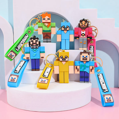 Pixel Block Style PVC Silicone Keychain Cartoon Figure Key Ring & Bag Charm