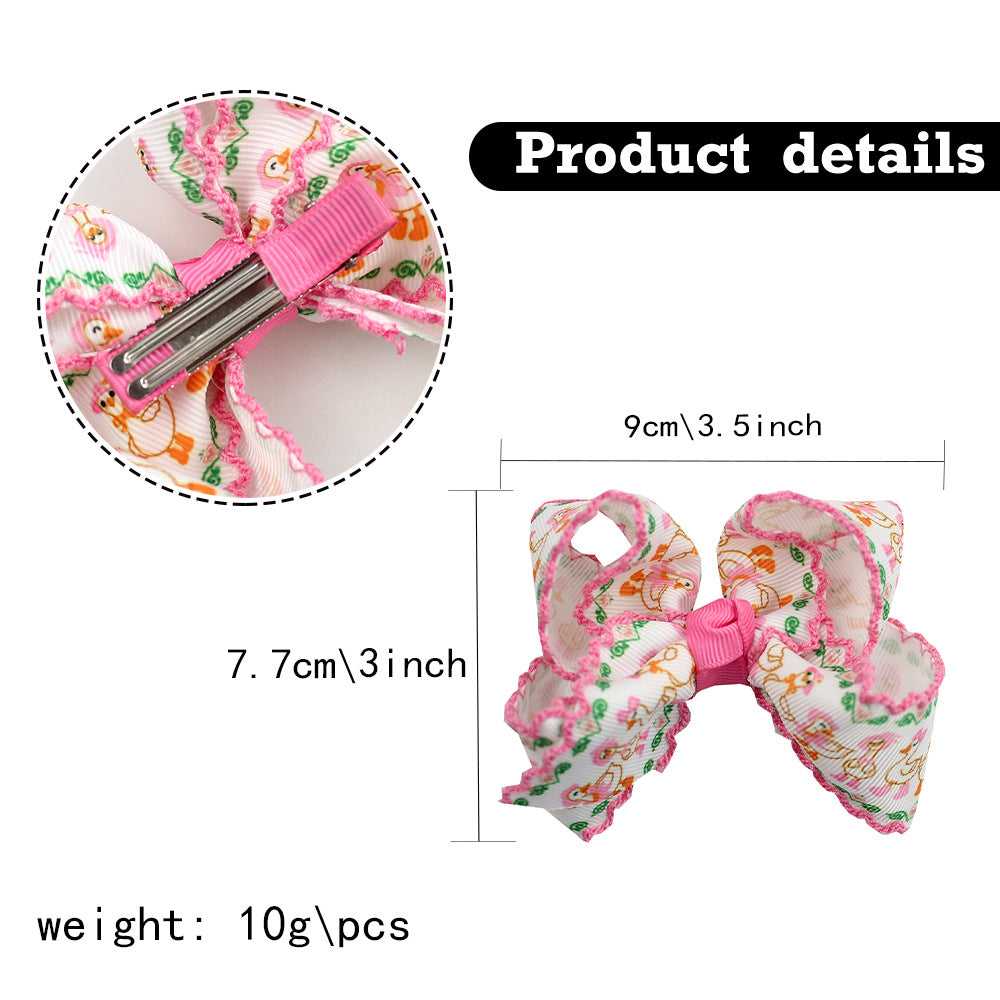 Embroidered Scalloped Edge Hair Bows – Floral Farmhouse Bow Hair Clips, 10-Pack