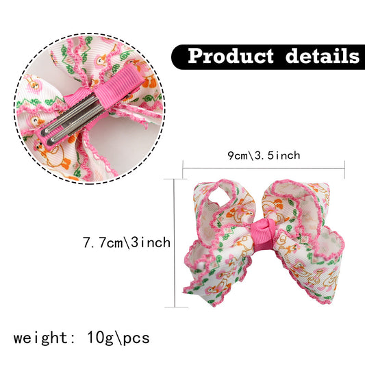 Embroidered Scalloped Edge Hair Bows – Floral Farmhouse Bow Hair Clips, 10-Pack
