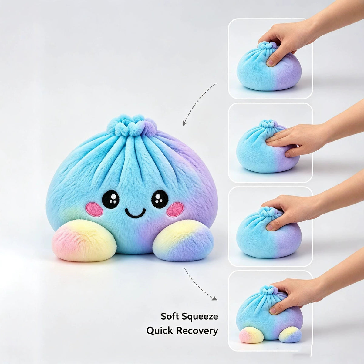 Colorful Dumpling Plush Toy – Cute Smiling Stuffed Bun with Optional Bamboo Steamer Gift Box