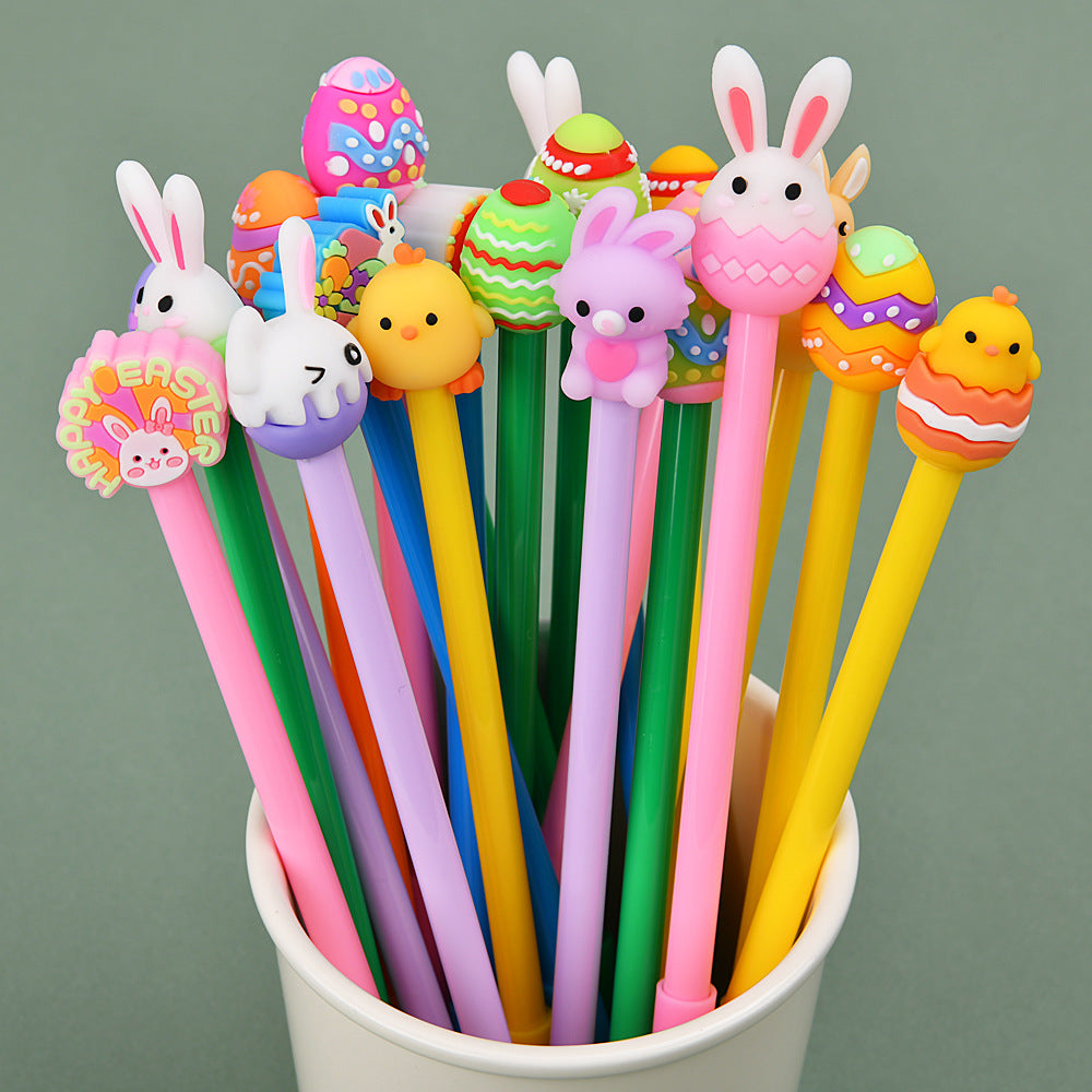 Cartoon Silicone Easter Bunny Pen Creative Topper Gel Pen Black Ink Journal Pen