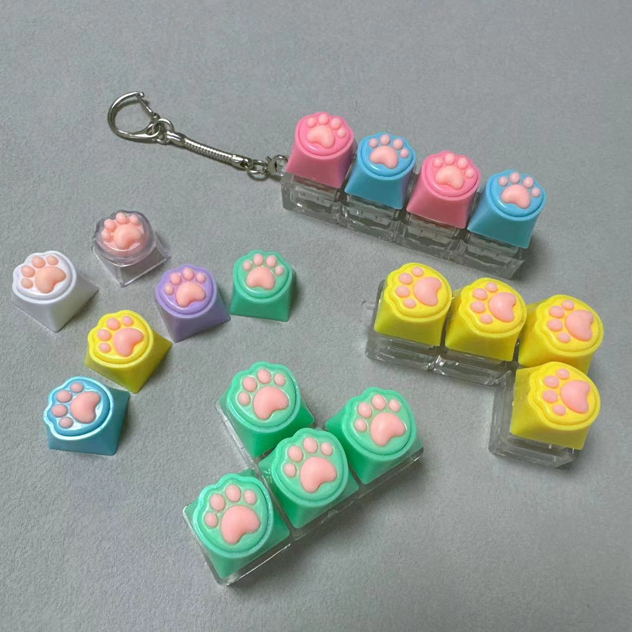 Kawaii Paw Print Keycap Bag Charm Keychain – Cute Mini Keyboard Keychain for Gifts