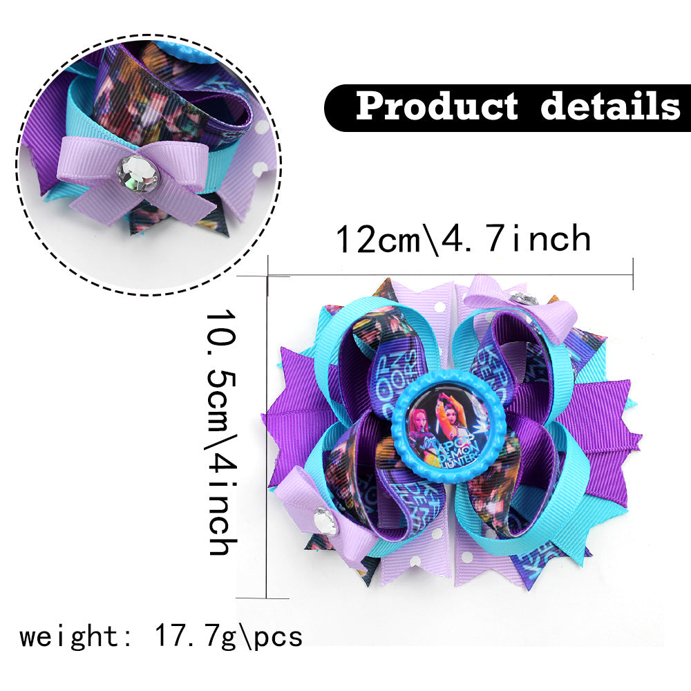 4.7-Inch K-Pop Demon Hunters Bow Hair Clip — Ribbed Ribbon Boutique Hair Accessory for Kids