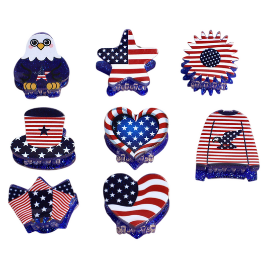 4th of July USA Flag Mini Claw Clips & Half-Moon Hair Claw Patriotic Hair Accessories