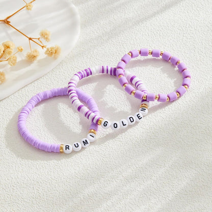 Kpop Demon Hunters Polymer Clay Letter Bracelet Set Boho Style Elastic Beaded Bracelets