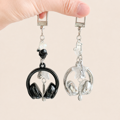 Headphone Music Bag Charm Keychain with Tassel & Beads
