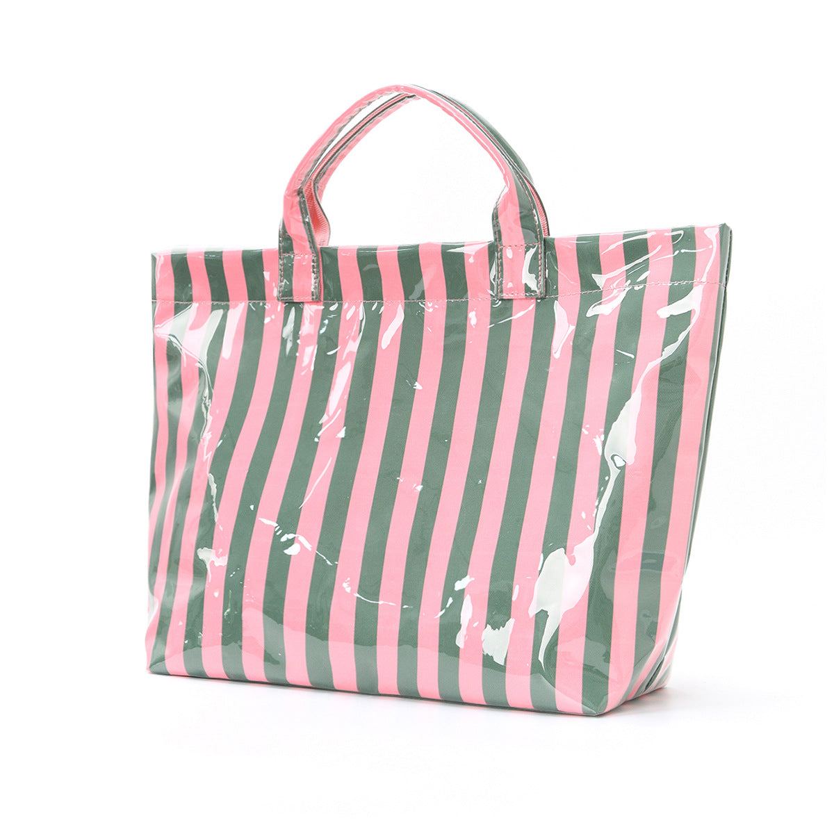 Large Striped Tote Bag – Lightweight PVC Shoulder Bag for Travel, Work & Daily Use