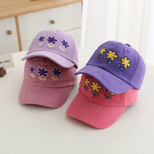 Spring & Summer Kids Embroidered Floral Baseball Cap, Solid Color Sun Hat