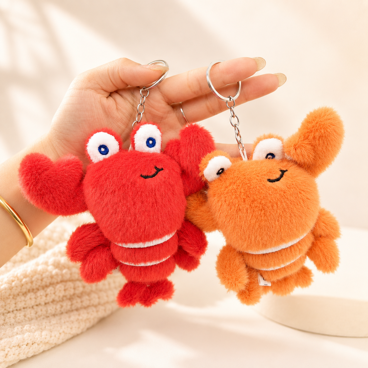 Cute Plush Crab & Lobster Keychain – Soft Fuzzy Bag Charm & Gift