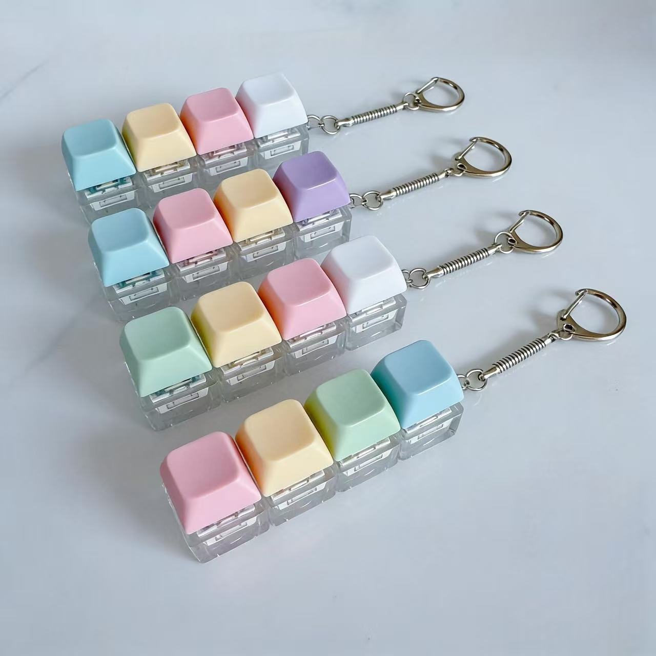 Pastel Colors Finger Press Button Cube Squishy Keyboard Keychain Stress Relief Toy