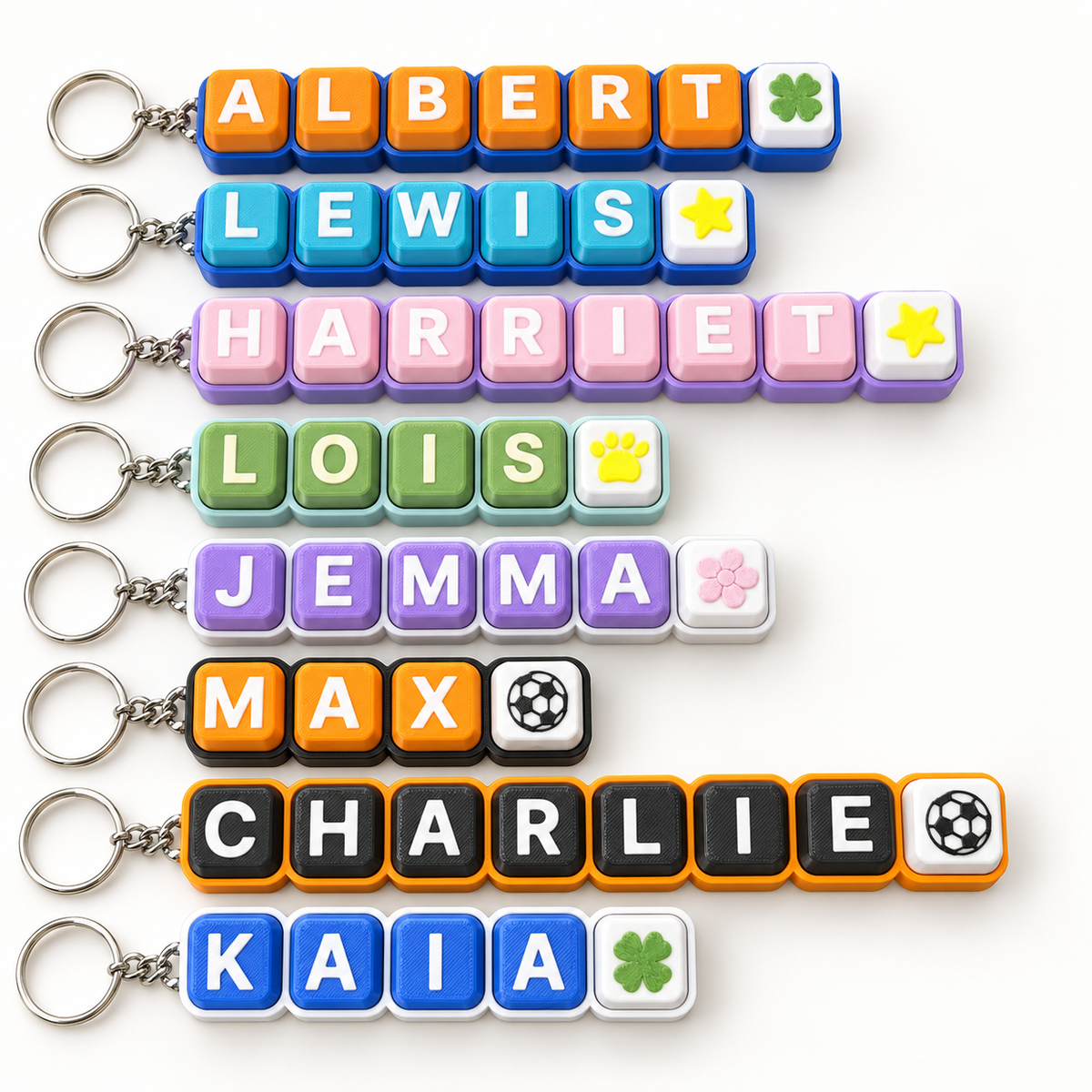 Personalized Name Clicker Keychain – Custom Keycap Colors, Letters & Icons Fidget Keychain