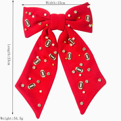 Football Hair Bow with Pearls & Rhinestones – Game Day