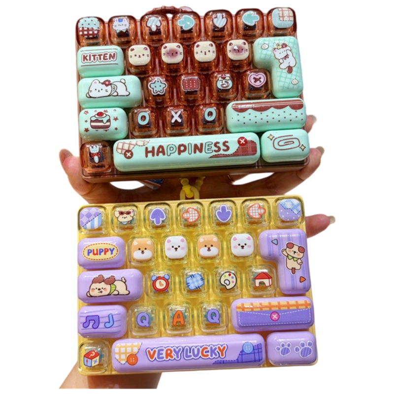 Transparent Dual-Color 26-Key Fidget Keyboard Keychain – Clicky Stress Relief Toy