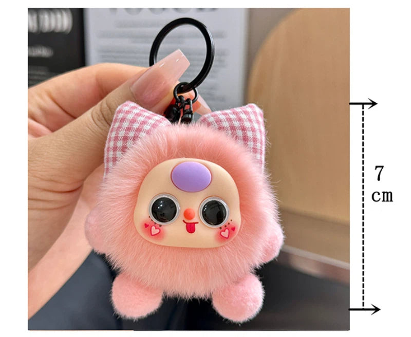 Rabbit Fur Bow Soot Sprite Keychain Cute Cartoon Doll Bag Charm Car Key Pendant