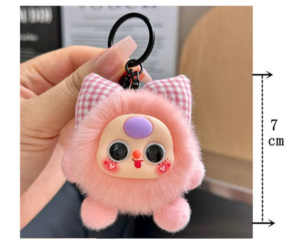 Rabbit Fur Bow Soot Sprite Keychain Cute Cartoon Doll Bag Charm Car Key Pendant