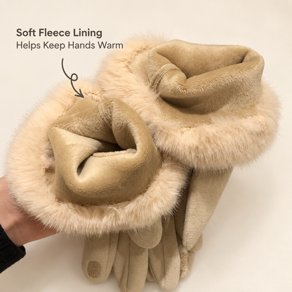 Women’s Touchscreen Winter Gloves with Faux Rabbit Fur Cuffs & Warm Fleece Lining