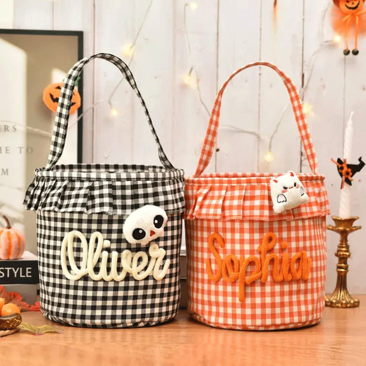 Personalized Yarn Embroidery Halloween Trick-or-Treat Basket