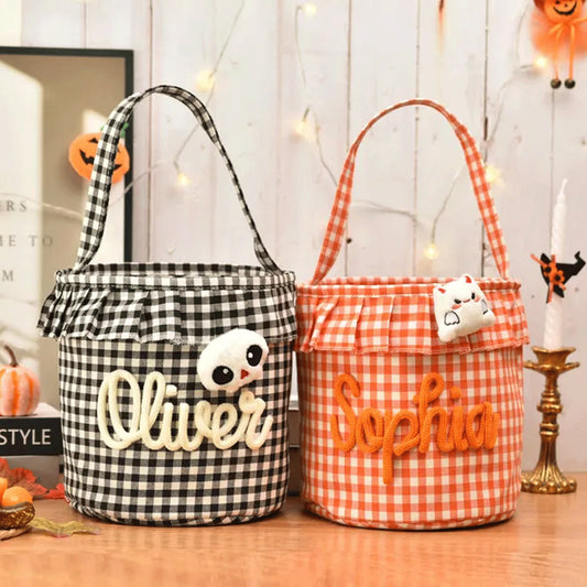 Personalized Yarn Embroidery Halloween Trick-or-Treat Basket