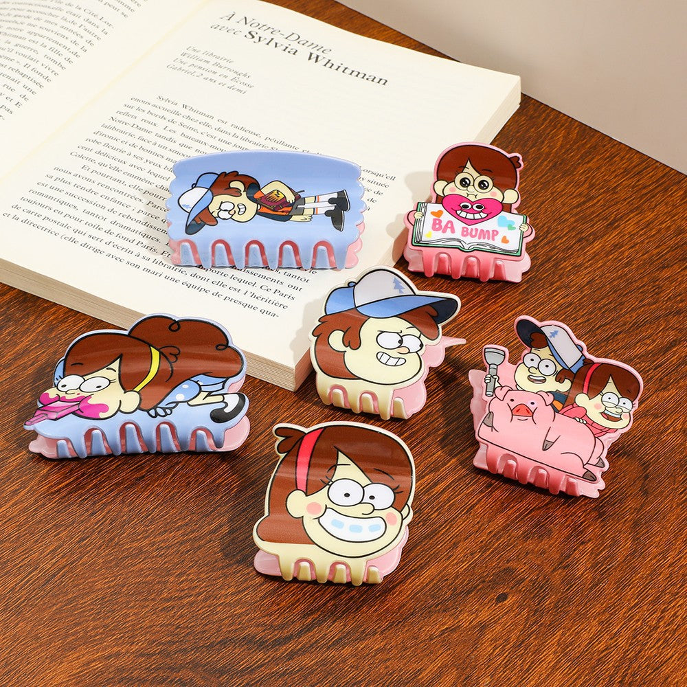 Gravity Falls Inspired Cartoon Acrylic Hair Claw Clip for Kids Animated Style Hair Accessory