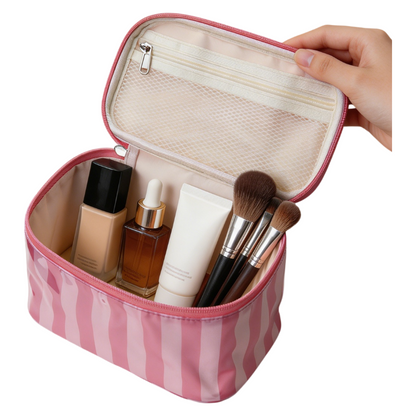 PVC Striped Waterproof Clear Cosmetic Bag Makeup Travel Toiletry Organizer Carry Pouch