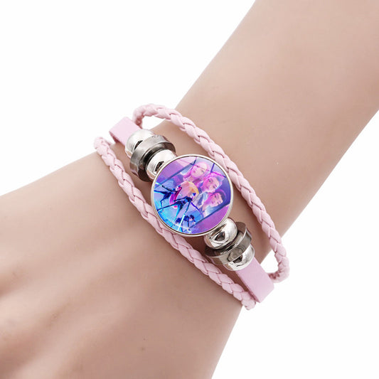 K-POP Demon Hunters & Gaza Boy Group Bracelet Adjustable Braided Leather Fan Jewelry Available in 3 Colors