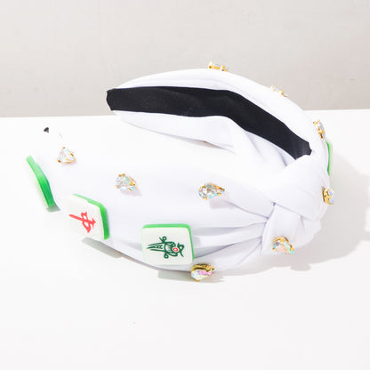 Mahjong Embellished Knotted Headband – Rhinestone Statement Hair Accessory
