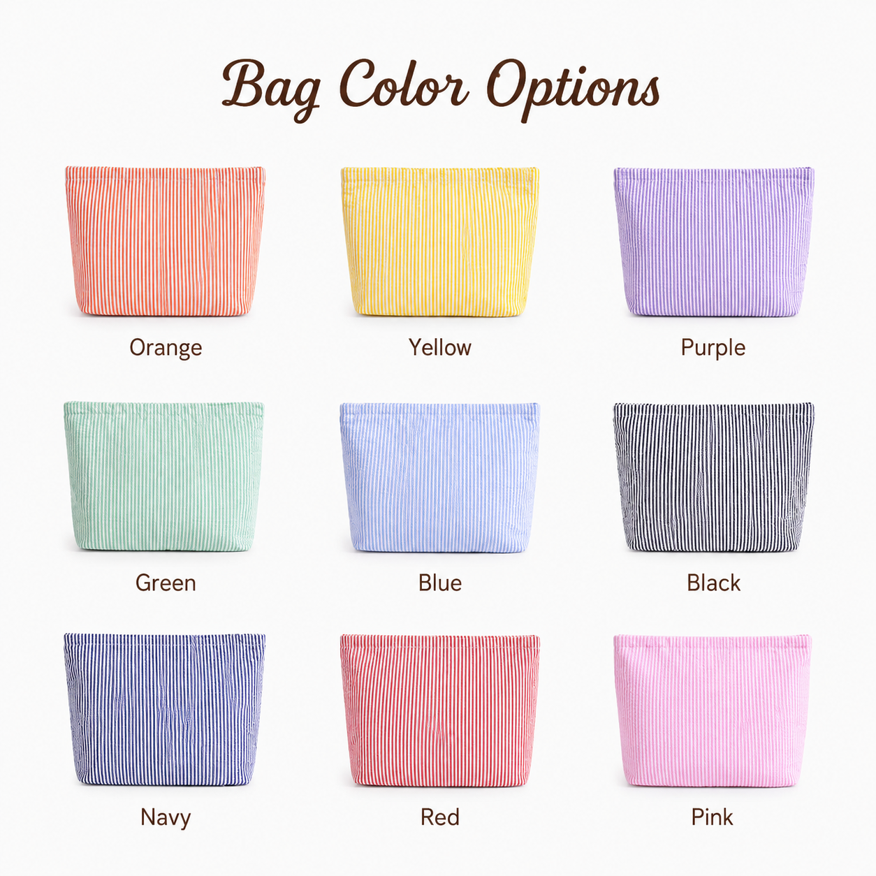Personalized Yarn Embroidered Striped Seersucker Cosmetic Bag – Custom Name Pouch