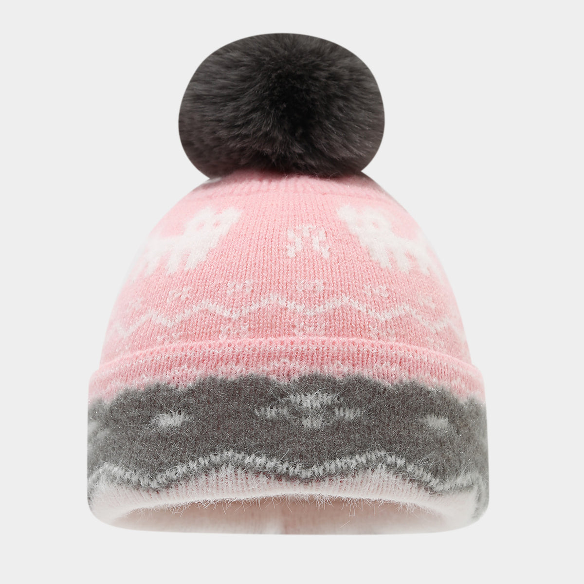 Kids’ Winter Hat, Scarf & Gloves 3-Piece Set – Pom-Pom Knit Beanie with Reindeer & Snowflake Patterns for Boys & Girls