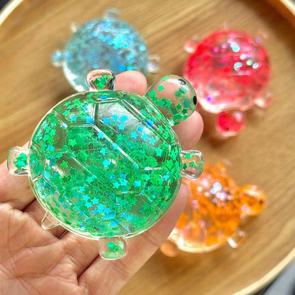 Glitter Turtle Squishy Stress Relief Toy with Taffy-Like Texture