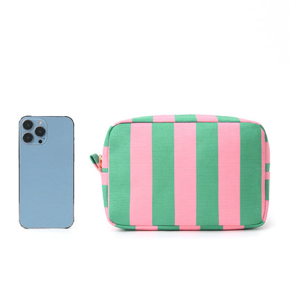 Corduroy Striped Makeup Pouch Travel Toiletry Bag