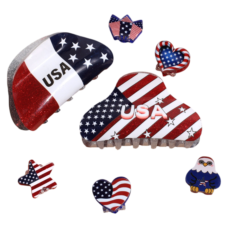 4th of July USA Flag Mini Claw Clips & Half-Moon Hair Claw Patriotic Hair Accessories