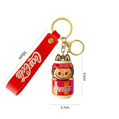 Electroplated Labubu Keychain Cola Bottle Charm Trendy Collectible Figure Pendant for Bags & Keys